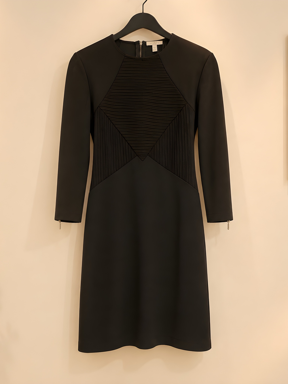 Zara Black And Blue Long-Sleeve Sheath Dress with Textured Front